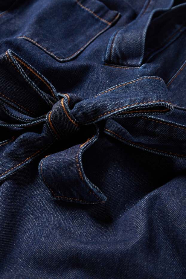 Femmes - Robe-tunique en jean à col V - bleu foncé