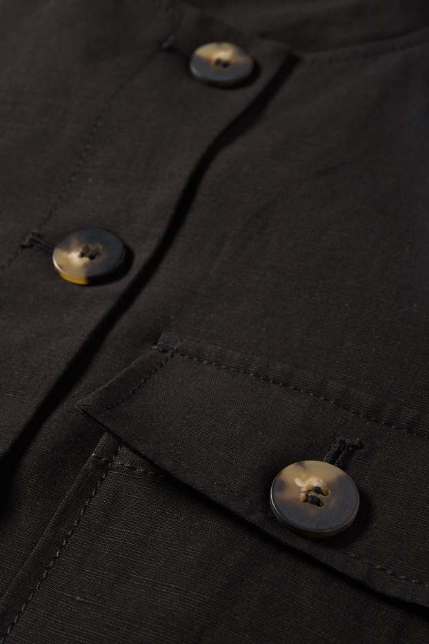 Femmes - Blazer court en lin mélangé - slim fit - noir