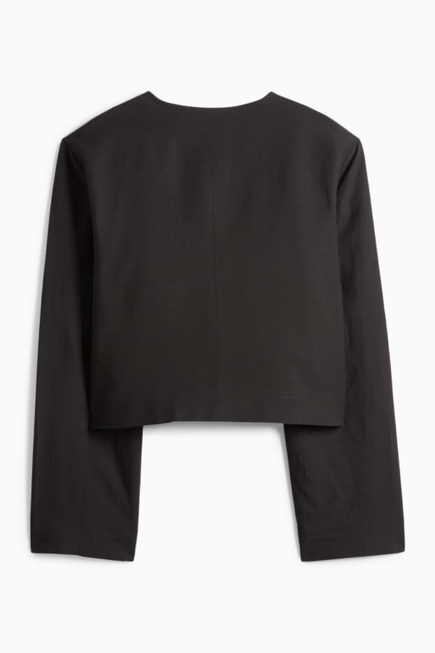 Femmes - Blazer court en lin mélangé - slim fit - noir