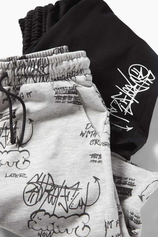 Copii - Băieți - Multipack 2 perechi - graffiti - pantaloni scurți de trening - gri / negru