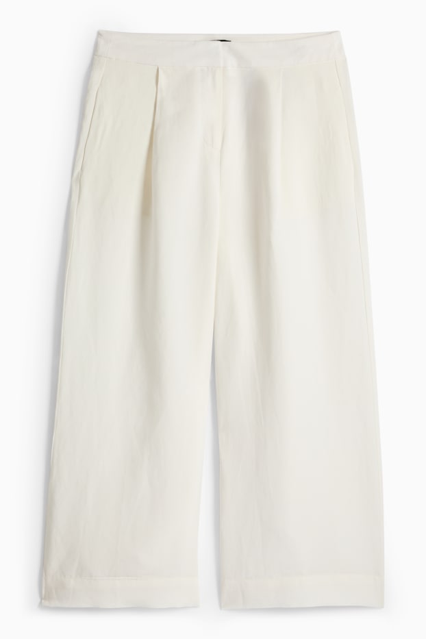 Femei - Pantaloni office cu conținut de in - talie înaltă - wide leg - alb-crem