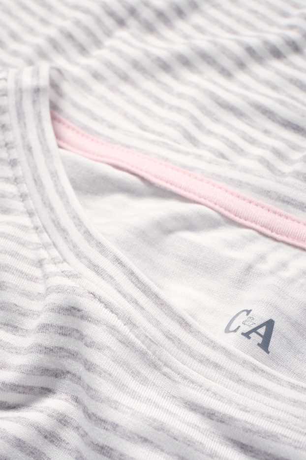 Dames - Shortama van viscose - gestreept - lichtgrijs