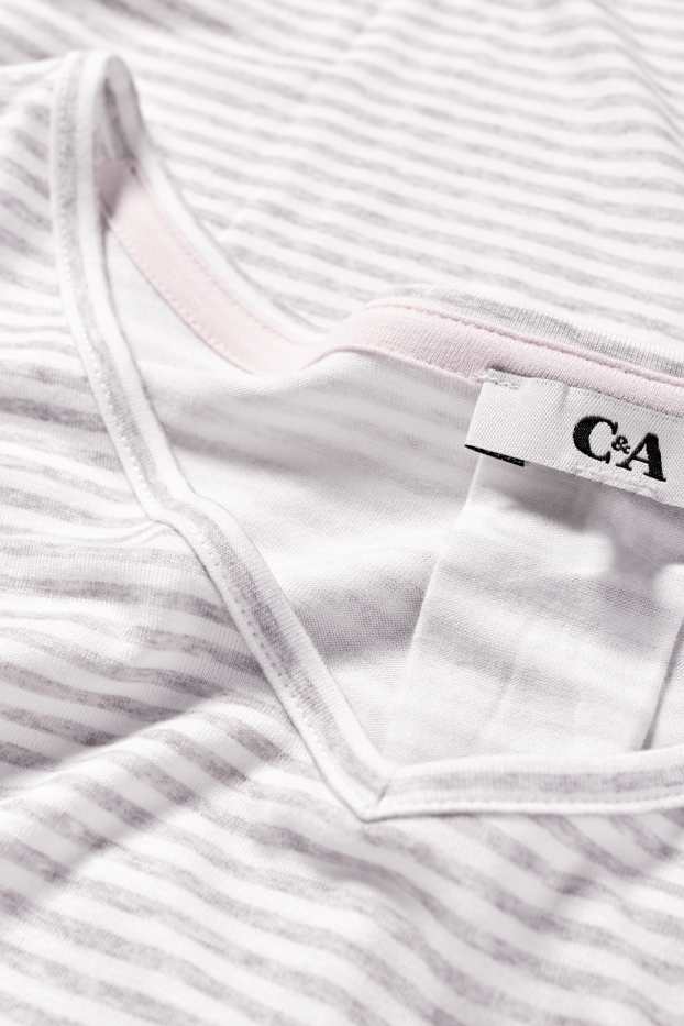 Dames - Pyjama van viscose - gestreept - lichtgrijs