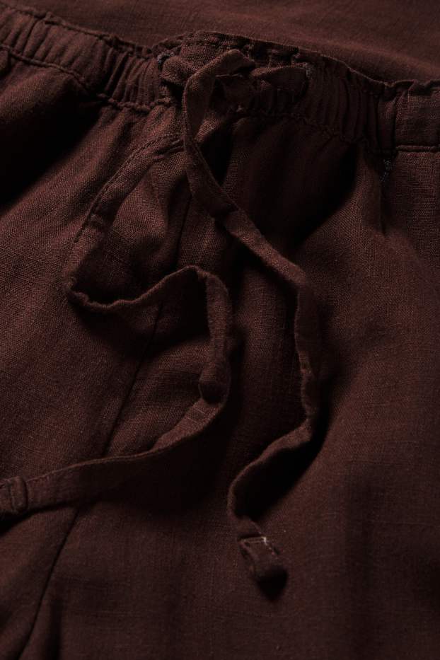 Damen - Stoffhose mit Leinen-Anteil - High Waist - Wide Leg - dunkelbraun