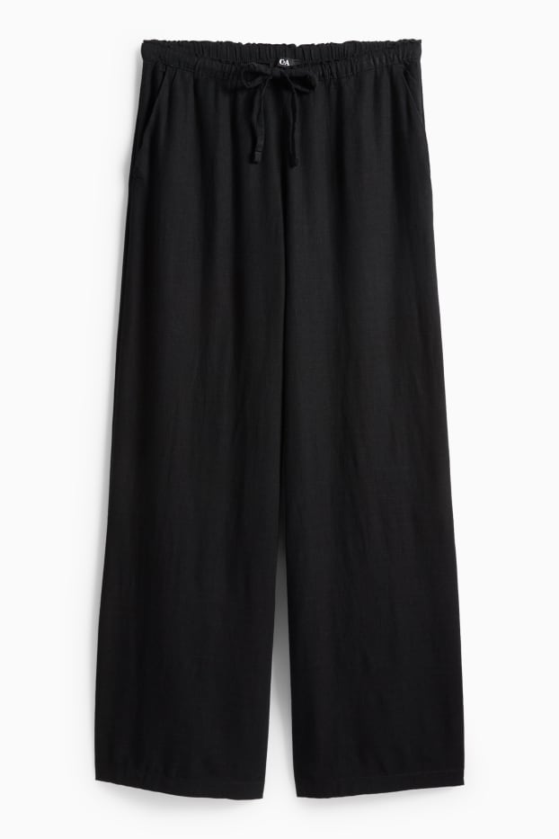 Women - Cloth trousers with linen content - mid-rise waist - loose fit - black