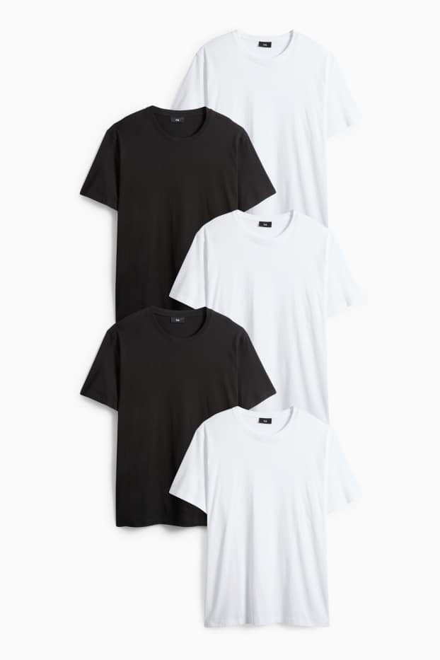 Herren - Multipack 5er - T-Shirt - Regular Fit - weiß / schwarz