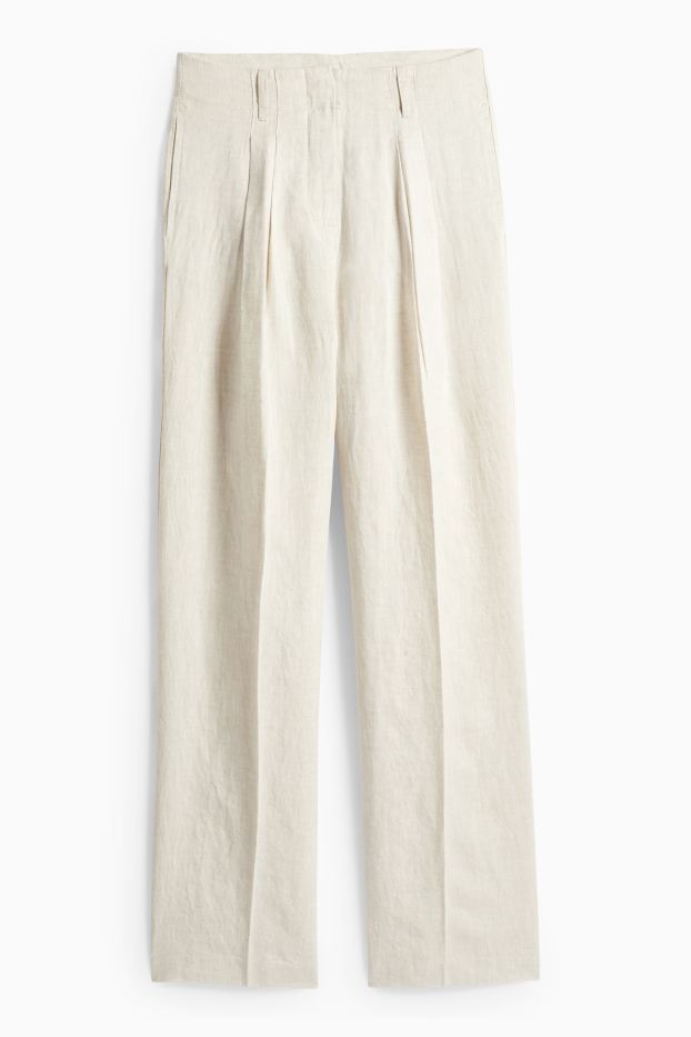Femmes - Pantalon de lin - high waist - wide leg - beige