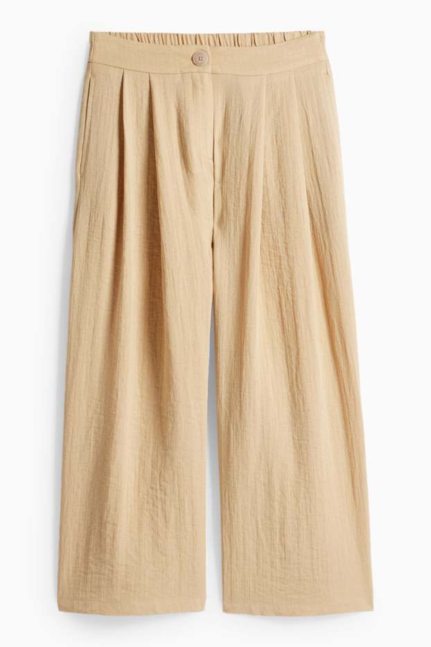 Women - Cloth trousers - high waist - wide leg - beige
