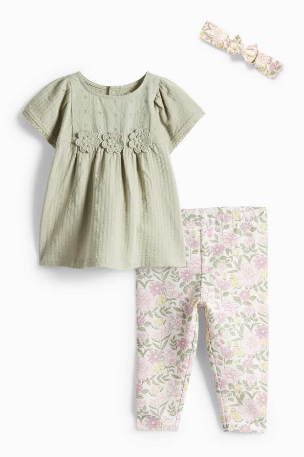 Baby Girls - Floral - crocheted baby outfit - 3 piece - green