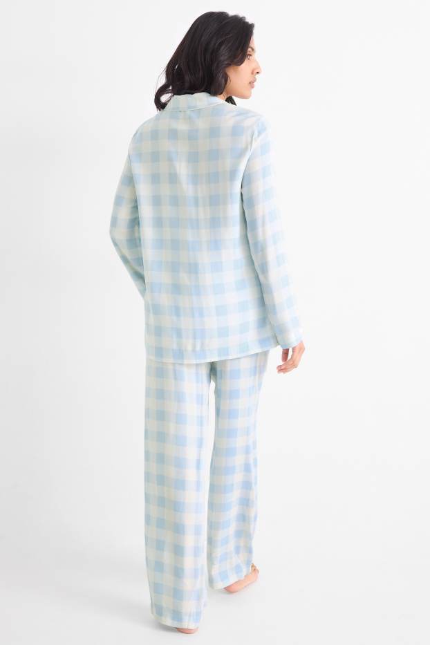 Damen - Viskose-Pyjama - kariert - hellblau