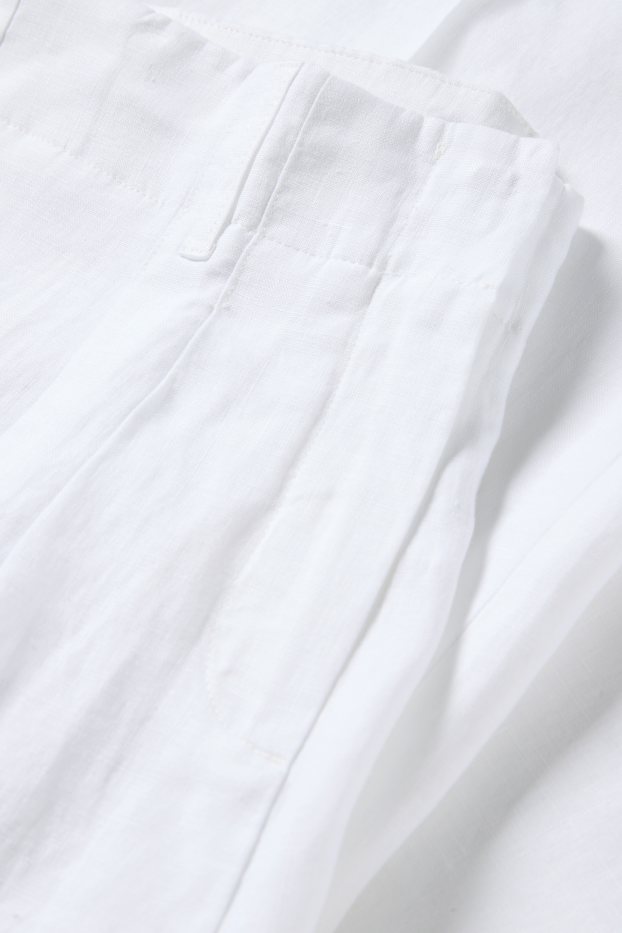 Women - Linen trousers - high waist - wide leg - white
