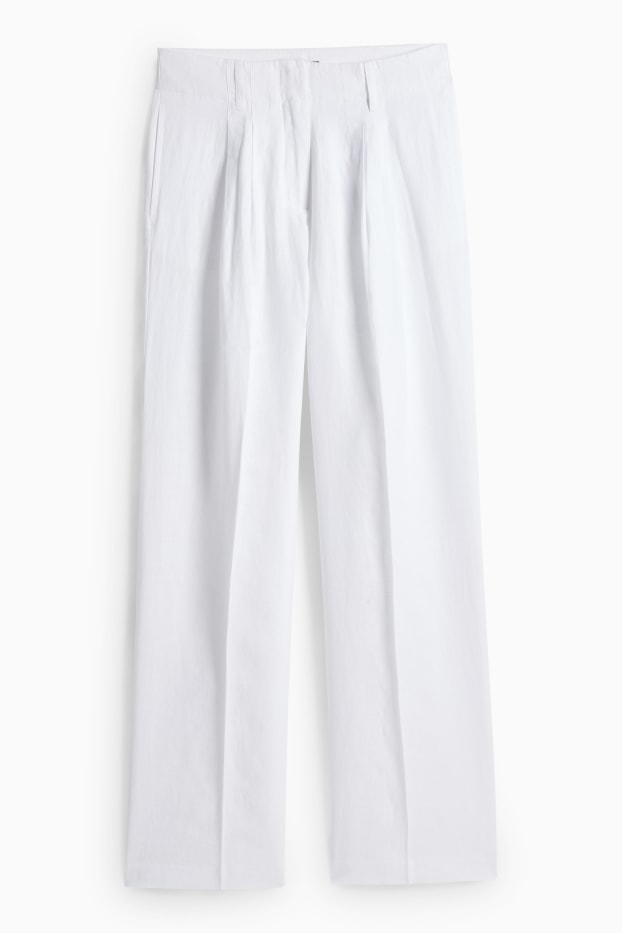 Women - Linen trousers - high waist - wide leg - white