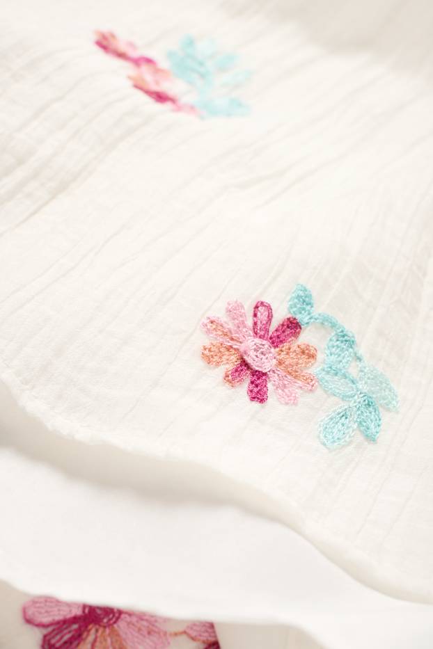 Children Girls - Floral - cheesecloth dress - beige