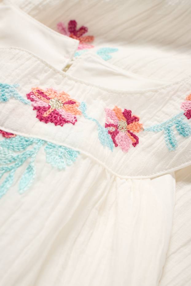 Children Girls - Floral - cheesecloth dress - beige