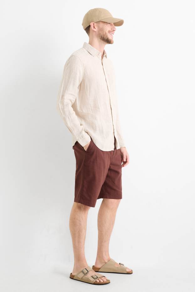 Heren - Short - linnenmix - bruin