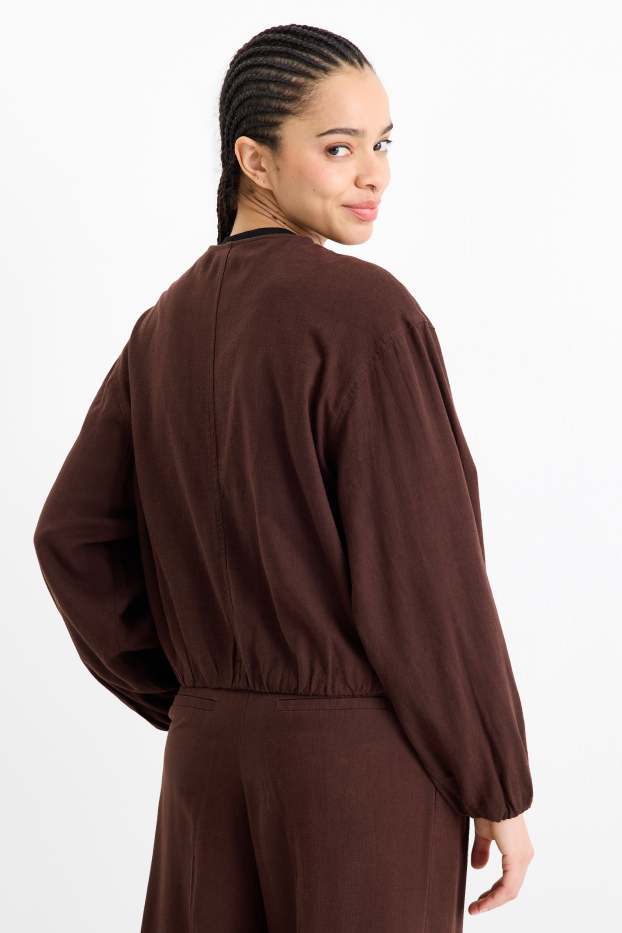Dámské - Blouson s lněným podílem - tmavohnědá