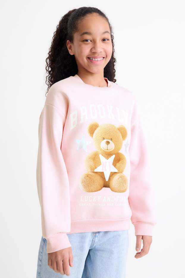 Kinder Mädchen - Teddybär - Sweatshirt - rosa