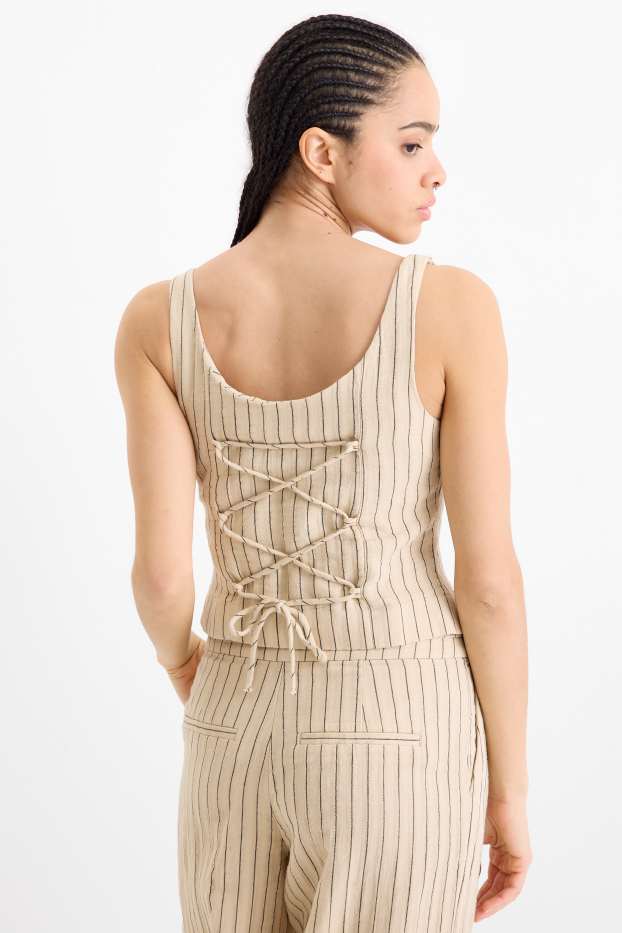 Women - Waistcoat - slim fit - pinstripes - beige