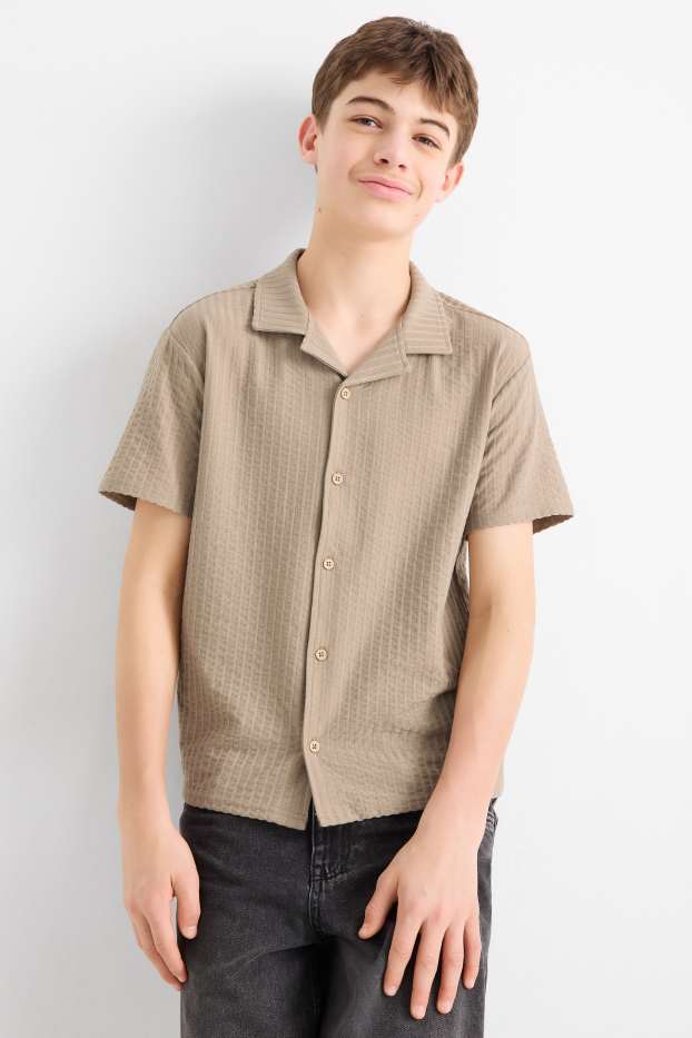 Bambini - Camicia - a coste - marrone chiaro