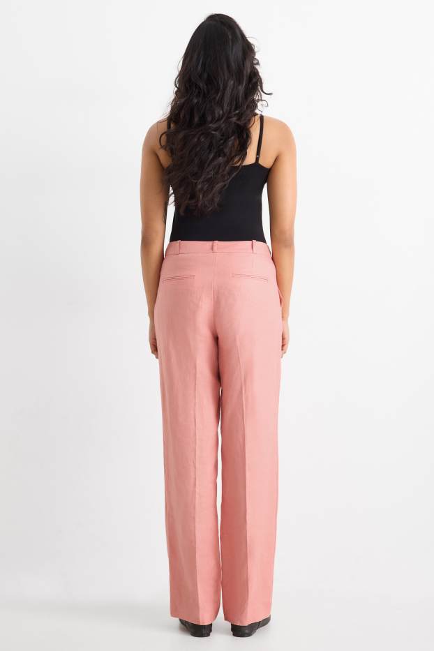 Femmes - Pantalon de bureau en lin - mid waist - regular fit - rose