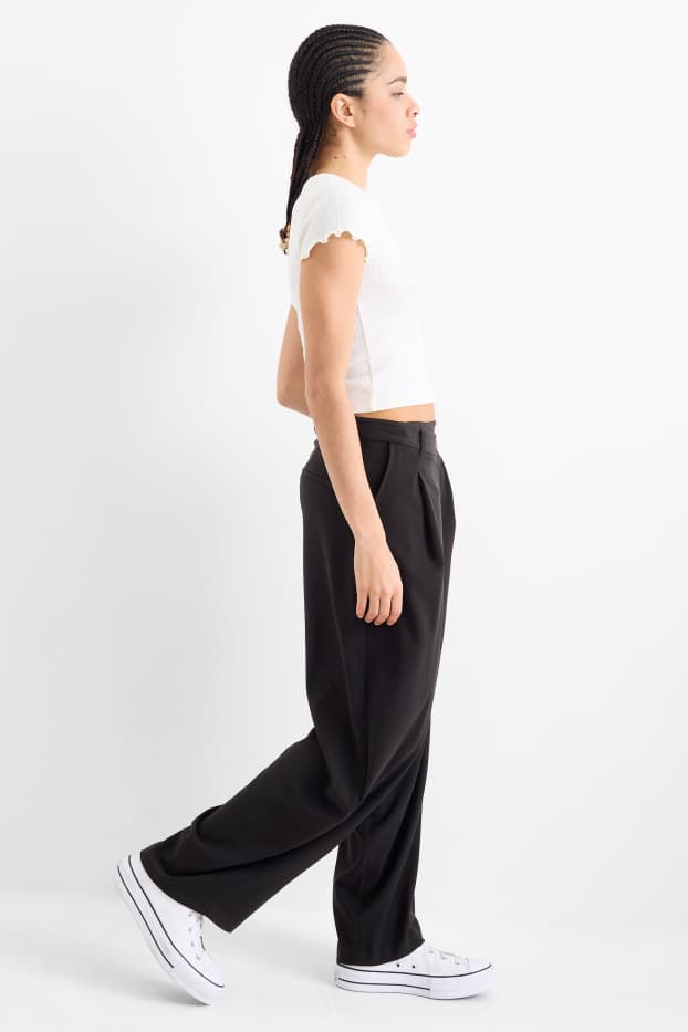 Femmes - Pantalon de toile - mid waist - barrel leg - noir