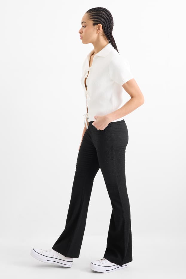 Damen - Flared Leggings - strukturiert - schwarz