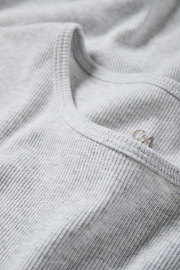 Donna - T-shirt - slim fit - a coste - grigio chiaro