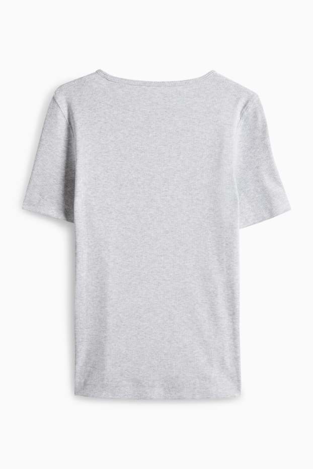 Donna - T-shirt - slim fit - a coste - grigio chiaro