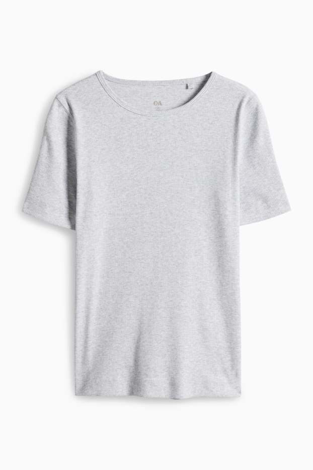 Donna - T-shirt - slim fit - a coste - grigio chiaro