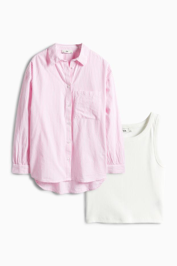 Children Girls - Set - shirt and top - 2 piece - white / rose