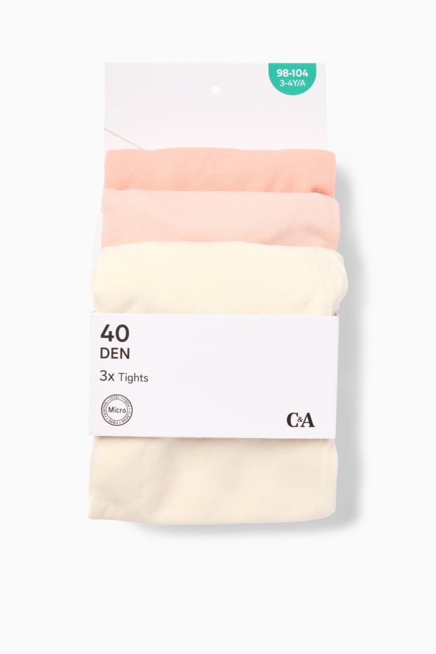 Copii - Fete - Multipack 3 perechi - dresuri - 40 DEN - alb / roz