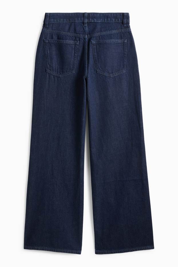 Women - Wide leg jeans - mid-rise waist - dark blue