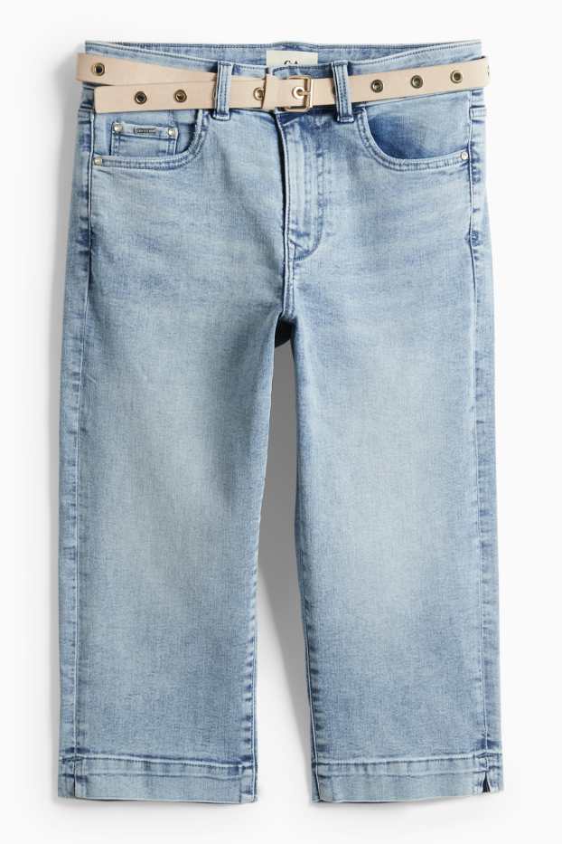 Damen - Capri Jeans mit Gürtel - Mid Waist - Slim Fit - hellblau