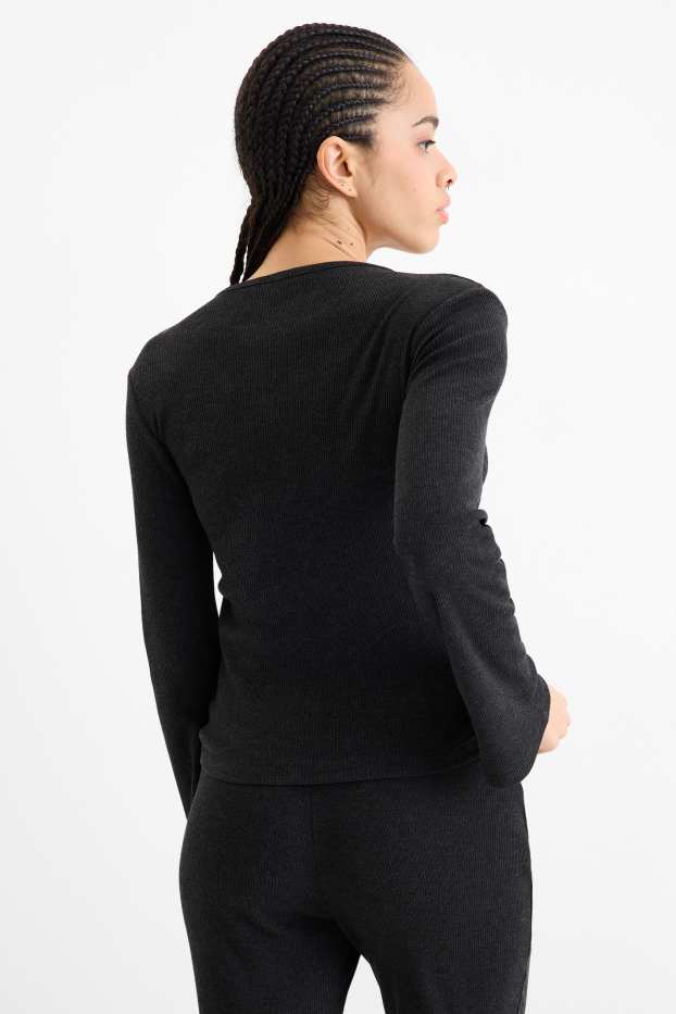 Dona - Samarreta de màniga llarga - slim fit - acanalada - gris fosc