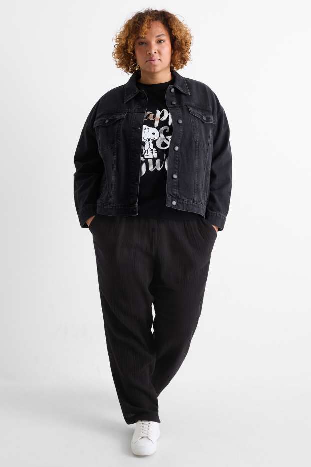 Femmes - Pantalon en toile - mid waist - relaxed fit - noir