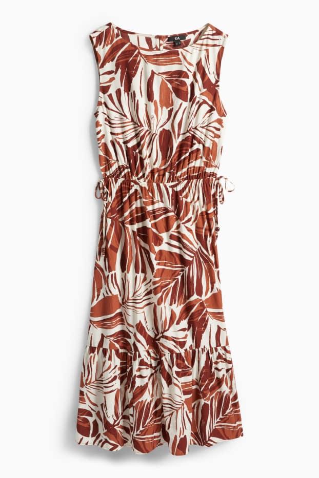 Dámské - Šaty fit & flare - se vzorem - strukturované - hnědá / krémově bílá