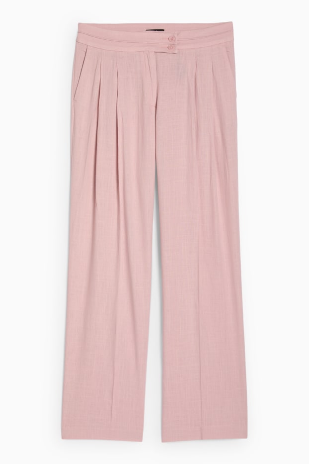 Damen - Stoffhose mit Leinen-Anteil - Mid Waist - Loose Fit - rosa
