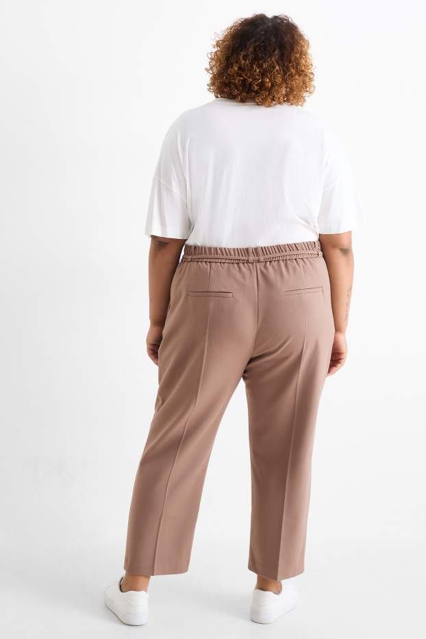 Damen - Stoffhose - High Waist - Tapered Fit - braun