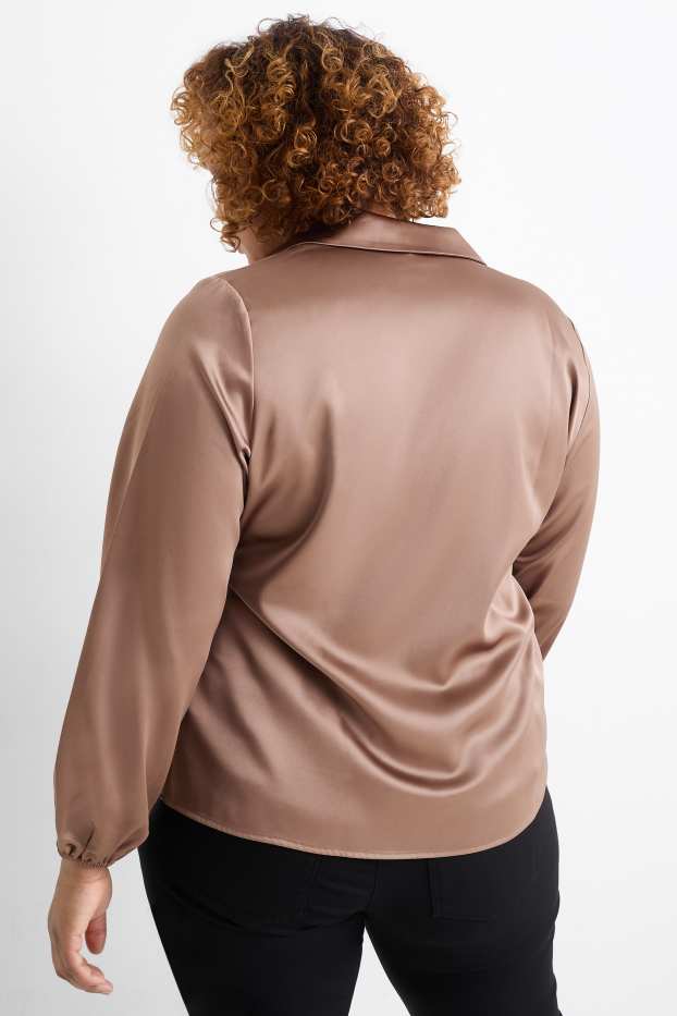 Femmes - Chemisier portefeuille satin - marron