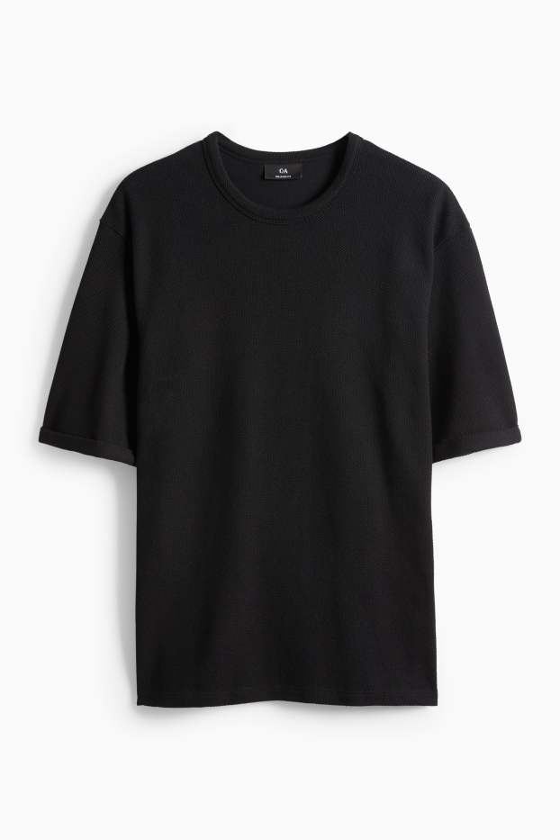 Hommes - T-shirt - relaxed fit - texturé - noir