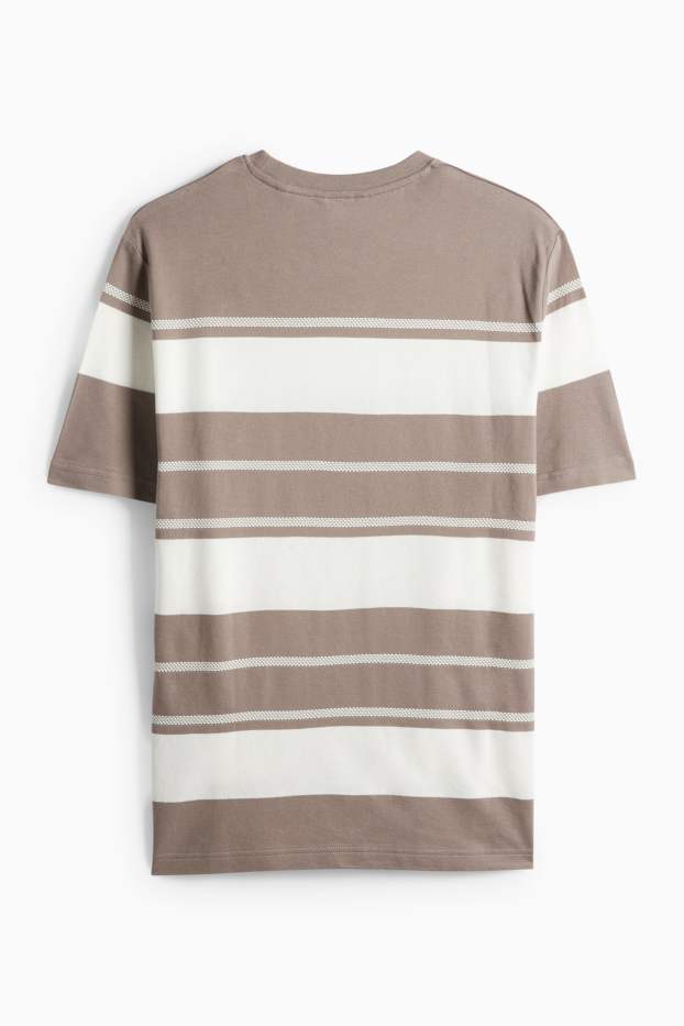 Home - Samarreta de màniga curta - regular fit - de ratlles - texturada - marró / blanc trencat