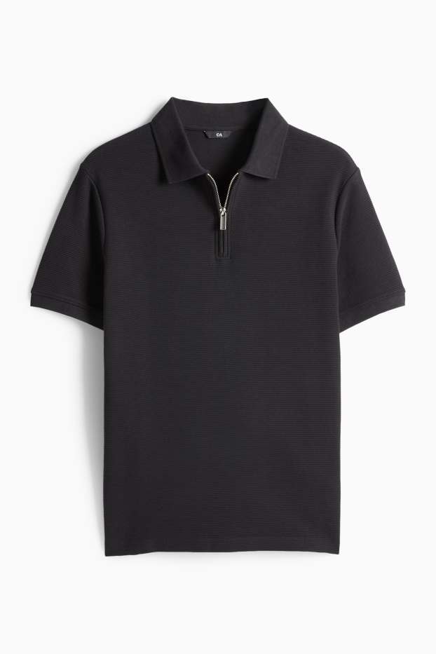 Heren - Poloshirt - regular fit - geribd - zwart