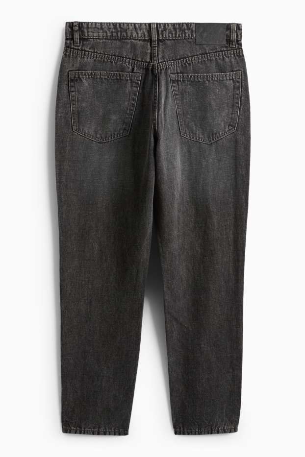 Pánské - Relaxed tapered jeans s lněným podílem - černá