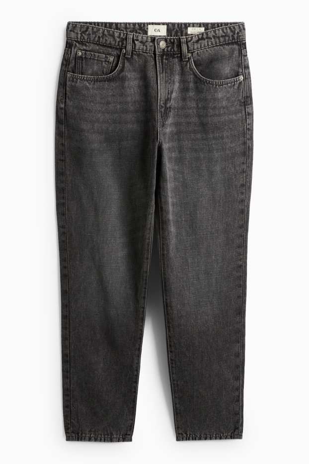 Pánské - Relaxed tapered jeans s lněným podílem - černá