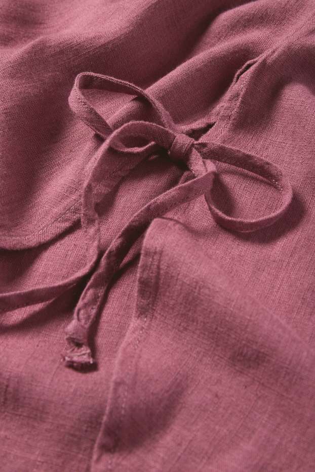 Dámské - Košilová halenka s lněným podílem - tmavě růžová