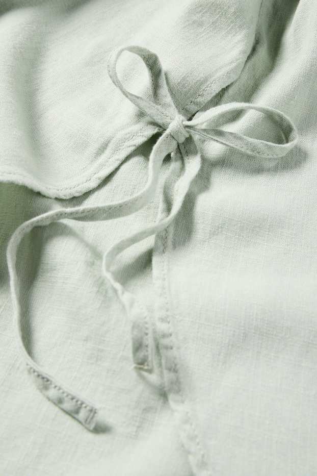 Dámské - Košilová halenka s lněným podílem - mátově zelená