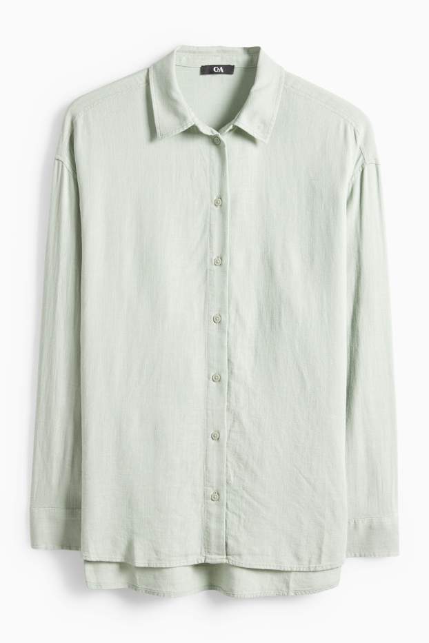 Dámské - Košilová halenka s lněným podílem - mátově zelená