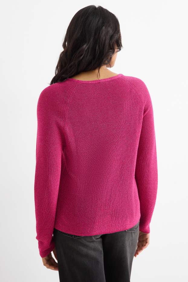 Femmes - Pull avec encolure en V - effet brillant - violet clair