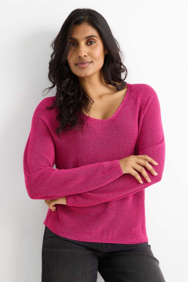 Femmes - Pull avec encolure en V - effet brillant - violet clair