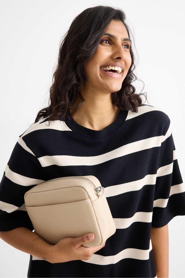 Dámské - Taška přes rameno s odnímatelným popruhem - imitace kůže - světle béžová